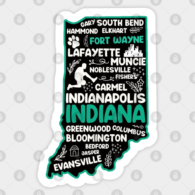 Fort Wayne Indiana cute map Indianapolis, Evansville, Carmel, South Bend, Fishers, Bloomington, Hammond, Gary, Lafayette Sticker by BoogieCreates